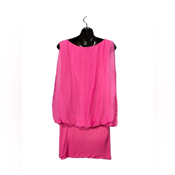 M Made in Italy, Fuchsia Silk And Viscose Tunic Dress, Medium, Pink - Picture 6 of 8